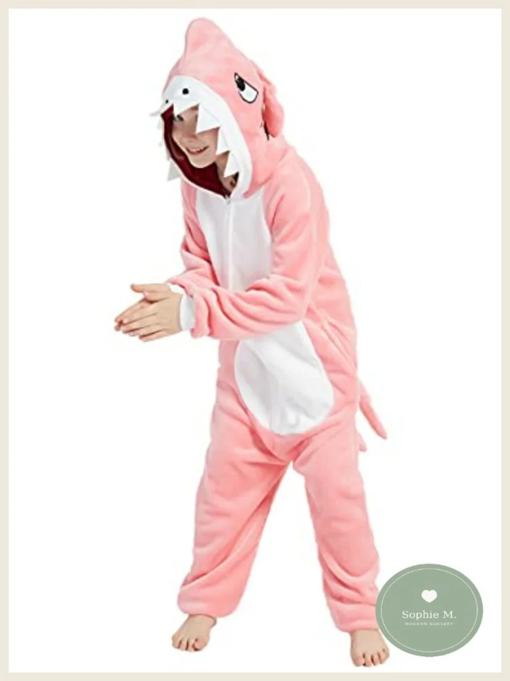 Kids Shark Onesie Costume Plush Fleece Zip Up Cosplay Pajamas